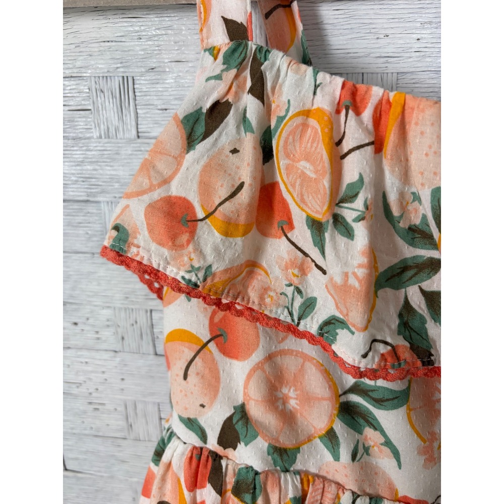 Isaac Mizrahi Girls SunDress long Smocked Orange Citrus Print Ruffle spring - Picture 3 of 12